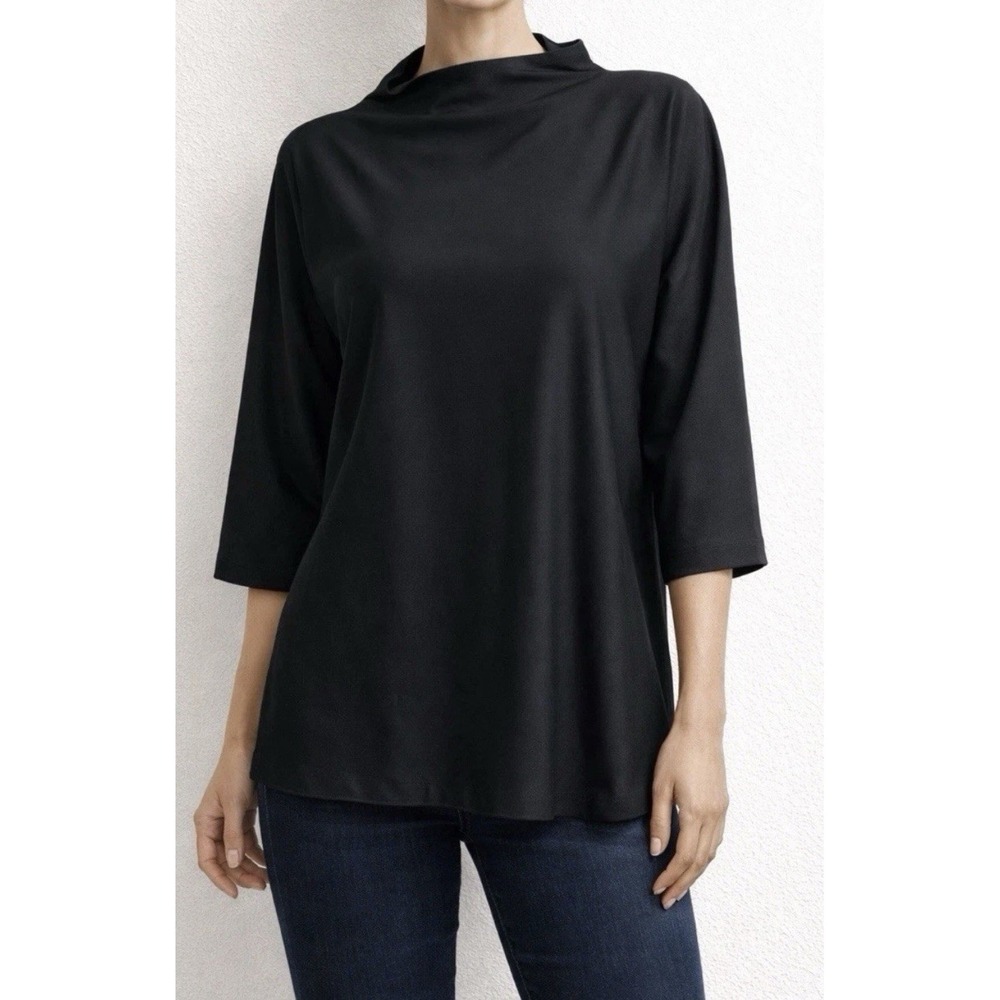Bryn Walker Adria Funnel Neck Modal Top Sweater Black Mod 3/4 Sleeve SMALL